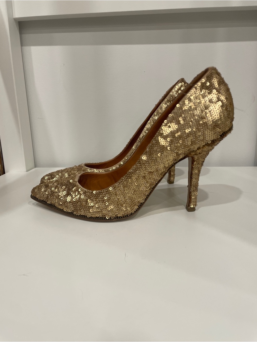 Vintage Givenchy Gold Sequin Zipper Heel, 39
